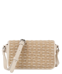 Fashion Honeycomb Flap Crossbody Bag LE0345 BEIGE